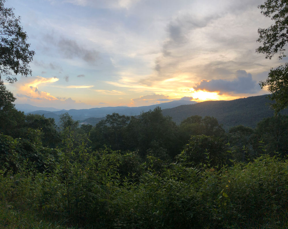 mountains with sun setting