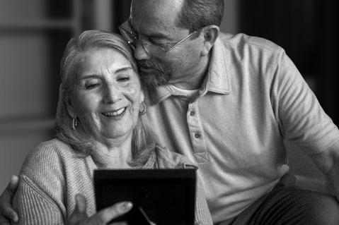 Couple using tablet